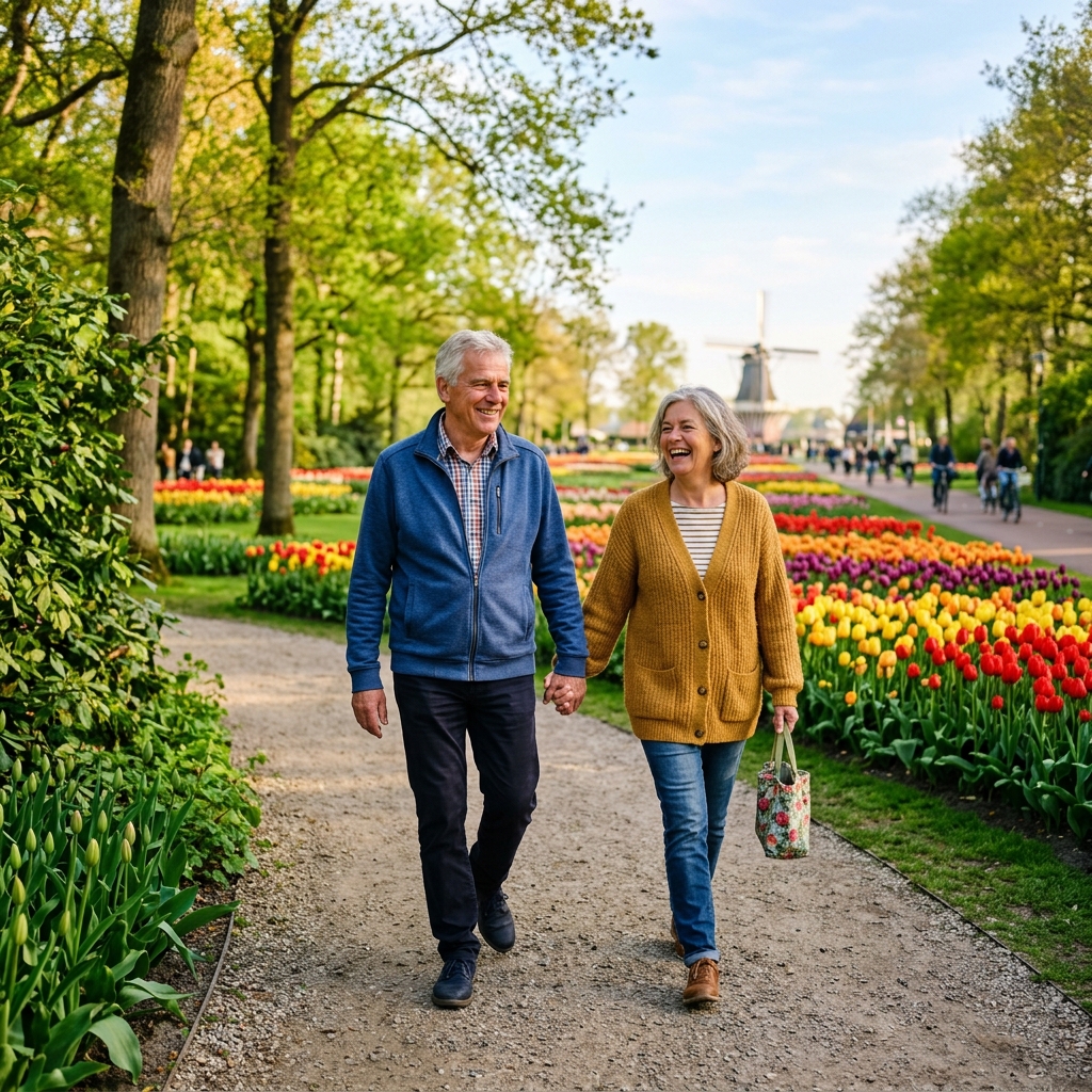 Stel wandelt samen in Nederlandse park